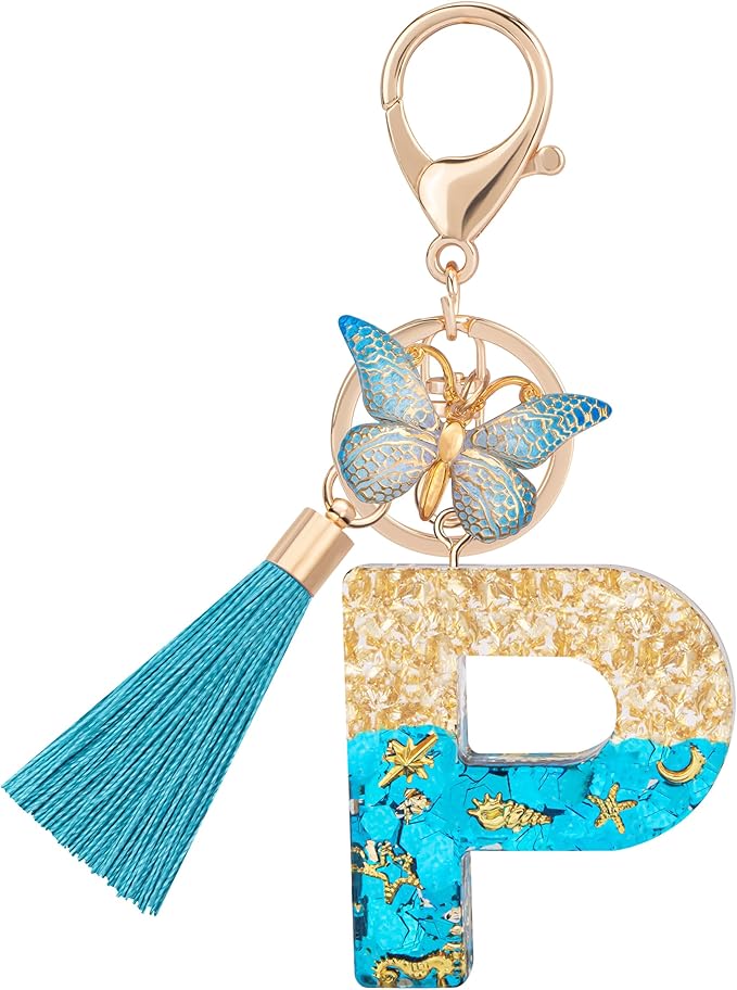 Suweibuke Cute Pink Key Chains for Women Girls, Initial Letter Keychains with Tassel, Charms for Key Purse Handbags Backpacks
