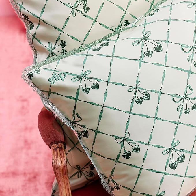 slip Queen Silk Pillowcase – Wintergreen Limited Edition with Lace Trim – 100% Pure Mulberry Slipsilk™ – Anti-Aging, Anti-Frizz, Anti-BedHead