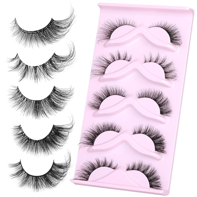 Cat Eye Lashes Fairy Eyelashes Wispy Full False Eyelashes Fox Strip Fake Eyelashes 5 Styles Mixed Fuzzy Mink Lashes with Long Tail Eye Lashes Pack 5 Pairs
