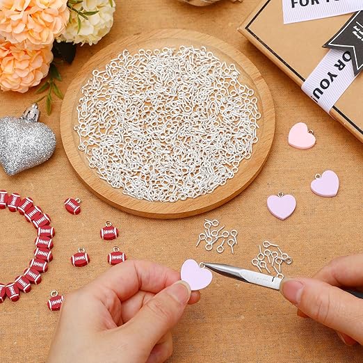 AUGSUN Eye Screws,500 Pcs Silver Screw Eye Pins 10 x 5 mm Mini Eye Hooks Screw for Crafts DIY Projects and Cork Top Bottles