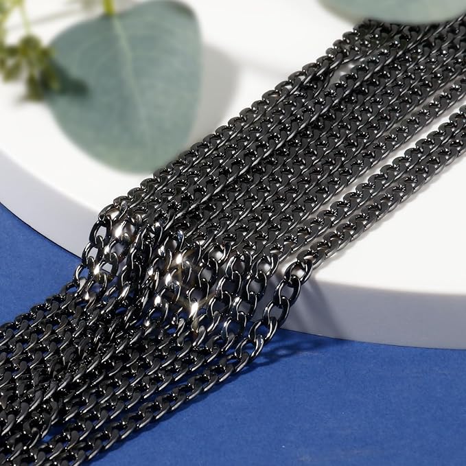 [33FT] Gunmetal Stainless Steel Curb Chains for Jewelry Making, 2mm Wide 304 Stainless Steel Cuban Link Chain Roll Bulk for DIY Jewelry Making Craft