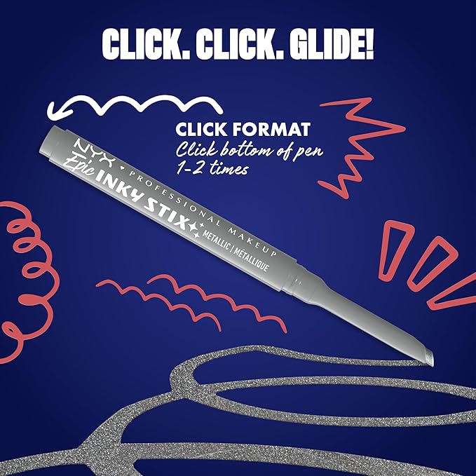 NYX PROFESSIONAL MAKEUP Epic Inky Stix Eyeliner, Mechanical Cream Gel Eyeliner, Waterproof Formula With Up To 24HR Wear - 16 Silver Shock (Metallic Silver)