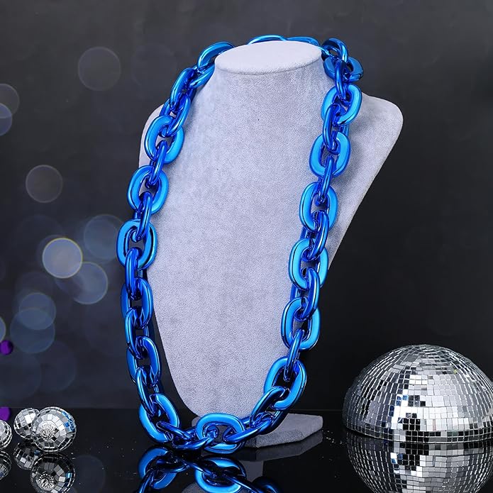 Remuuly Plastic Chain Necklace Chunky Big Fake Necklace Hip Hop Rapper Giant Turnover Chain Costume for Halloween