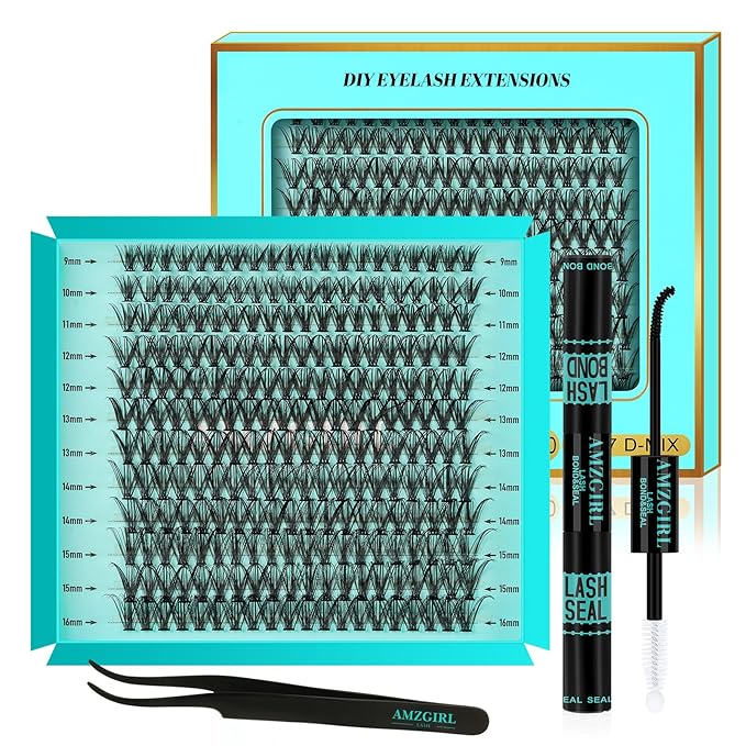 Lash Clusters Kit 240PCS Eyelash Extension Kit D Curl Wispy Clusters Lash DIY Lashes Extensions Kit Natural Individual Lashes Kit with Lash Bond and Seal Eyelash Tweezer(30D,D-Mix9-16mm)