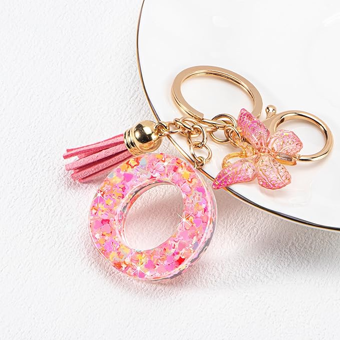Initial letter Keychains for Women Girls Tassel Butterfly Cute Keychain for Wallet Backpack charm