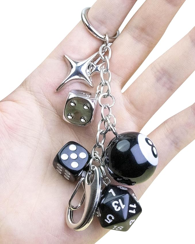 JIMYICLR Black 8 Ball Dice Bag Charm Keychain for Women Men Cute Purse Charms for Handbags Y2K Aesthetic Key Chain Accessories