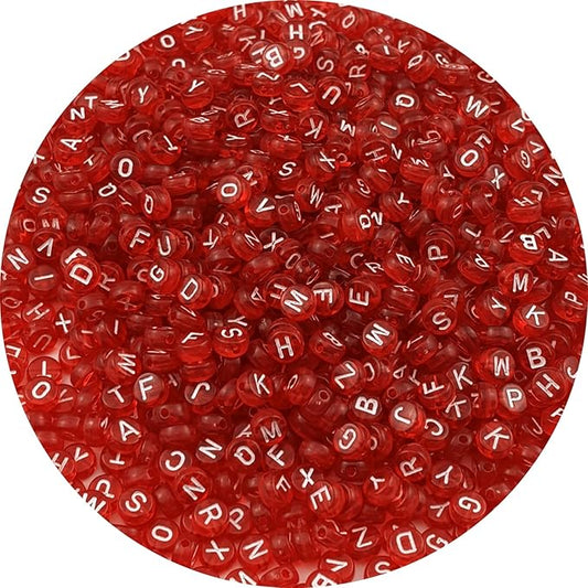 1000pcs Round Letter Beads 4x7mm Acrylic Alphabet Beads Spacer Beads for Jewelry Making Bracelets Necklace Earring Key Chains DIY Craft(E-White Letter Red Bead)