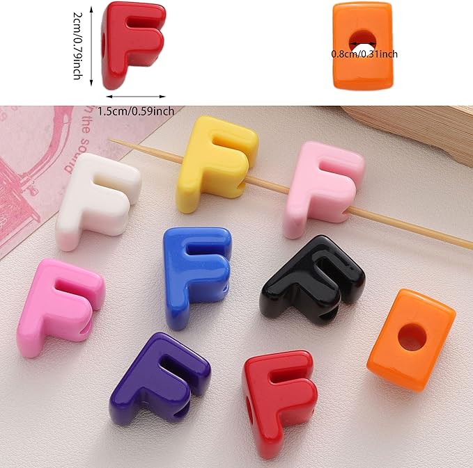 40 PCS Letter Beads 3D Acrylic 21mm x 15mm F Loose for Jewelry Making Bracelet Necklaces Keychain Phone Bag Chain Key Chains(Mixed Color F)