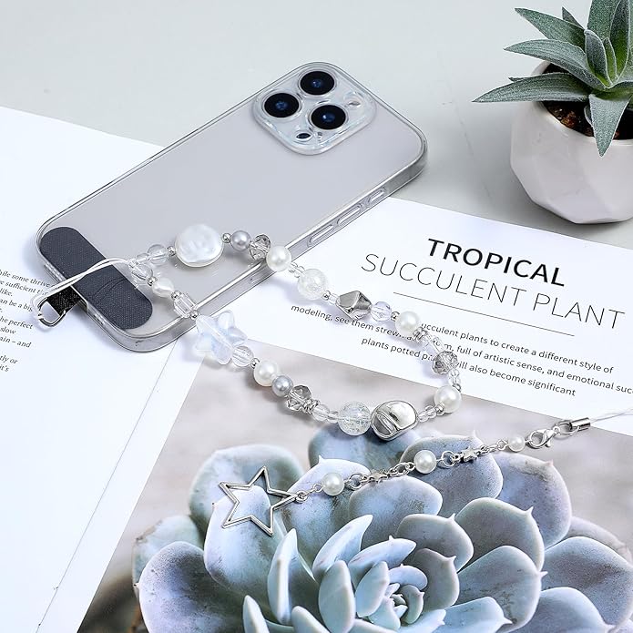 2 pcs Beaded Phone Charms Pearl Bracelet Wrist Strap Cute Camera Charm Lanyard Phone Keychain Decoration Girly Style Fixed Digital Camera Chain for Wallet Bag Women