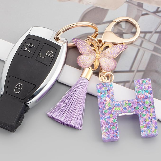 Suweibuke Cute Pink Key Chains for Women Girls, Initial Letter Keychains with Tassel, Charms for Key Purse Handbags Backpacks