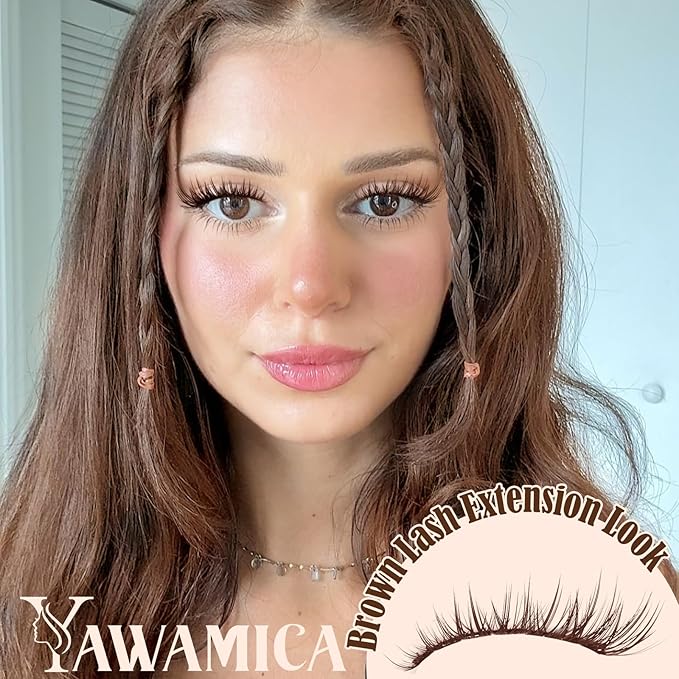 Brown Lash Clusters Wispy Eyelash Clusters Natural Brown Lashes 8-16mm Cluster Eyelash Extensions C Curl Individual Lashes DIY Lash Extension at Home by Yawamica