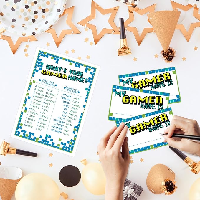 Video Game Birthday Decorations, Games Theme Birthday Party Decoration Sign for Boys Girls,Kids Activity Cards, What's Your Game Name, Activity Decoration Supplies