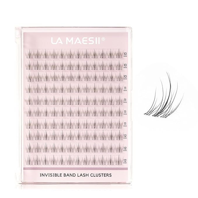 LA MAESII 120Pcs Clear Band Lash Clusters 10-14mm Natural Look Cluster Eyelashes C Curl Resuable Invisible Band Individual Cluster Lashes(77)