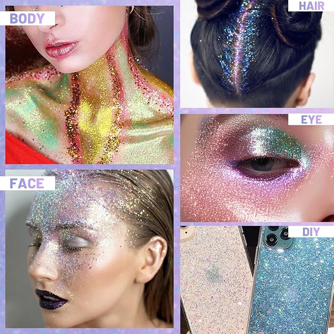 DAGEDA Body Glitter Gel, Roll-on Face Glitter for Mermaid Makeup Festival Rave Accessories, Holographic Hair Glitter Gel,Body Shimmer Halloween Makeup for Rave Party (Galaxy Blue)