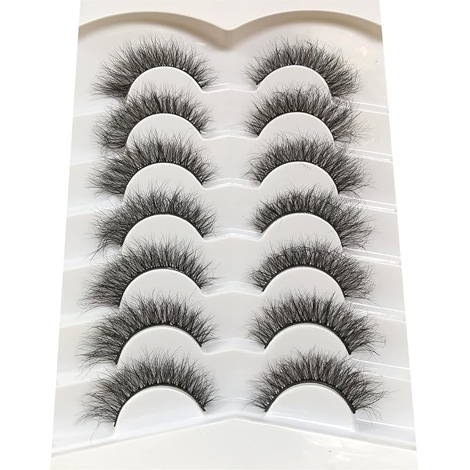 Pooplunch False Eyelashes Cat Eye Wispy Fairy Lashes Natural Volume Short Faux Mink Fake Eye Lash Strips 7 Pairs Pack