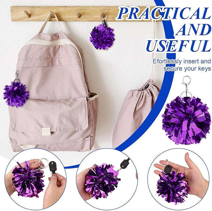 24 Pcs Cheer Pom Pom Keychain Cheerleader Gift Cheering Keyring Camp Team Gift