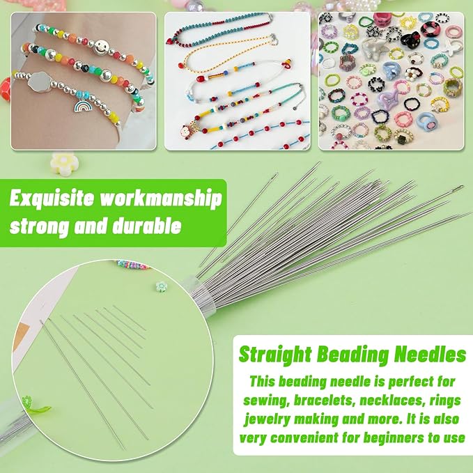 86 Pcs Beading Needle Set,6 Sizes Big Eye Seed Bead Needles,Long Straight Beading Needle,Twist Beading Needles,Flexible Needle for Beads for Jewelry Making