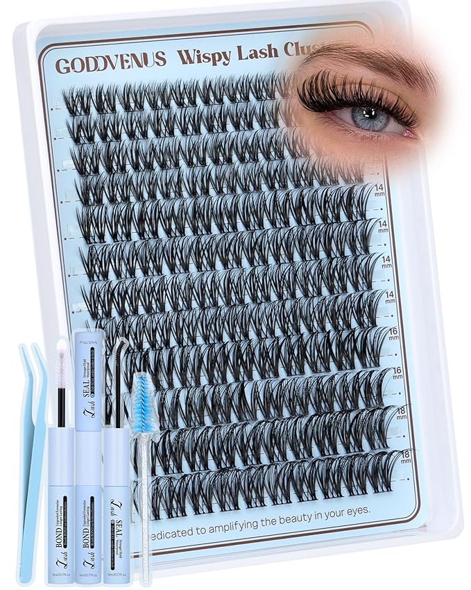 Goddvenus Wispy Lash Clusters Kit Natural Eyelashes Clusters CC Curl Cluster Eyelash Extensions Lightweight Individual Lashes DIY Lash Extension Kit 10-18mm False Eyelashes