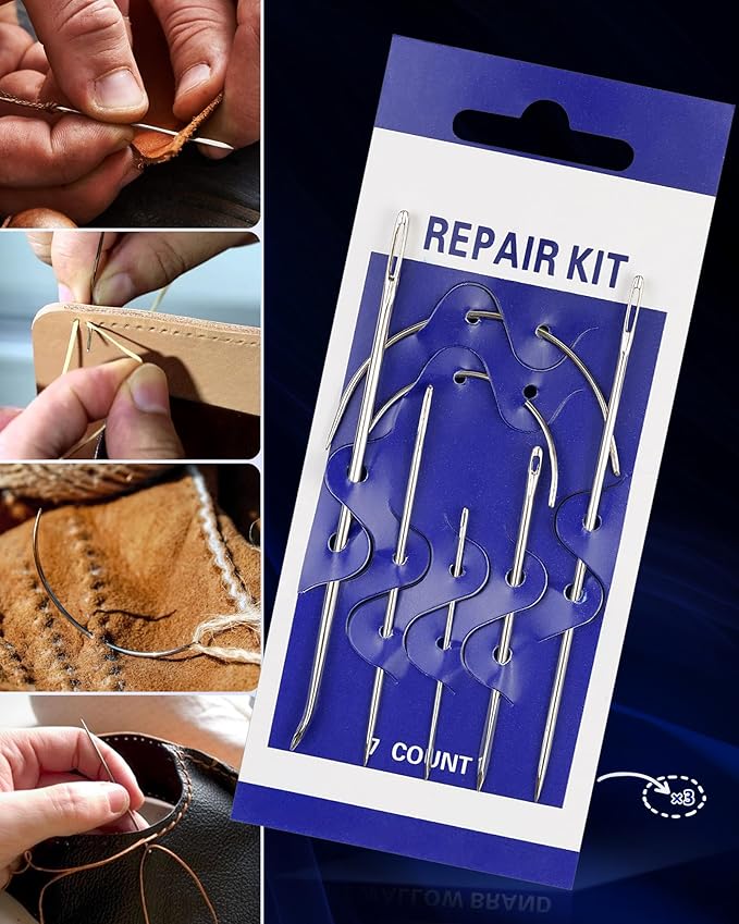 FIVEIZERO 28PCS Heavy Duty Hand Sewing Needles Set - Large Eye Leather Sewing Needles for Hand Stitching,Upholstery, Carpet,and Canvas Repair, Including Curved Sewing Needle and Needle Threaders