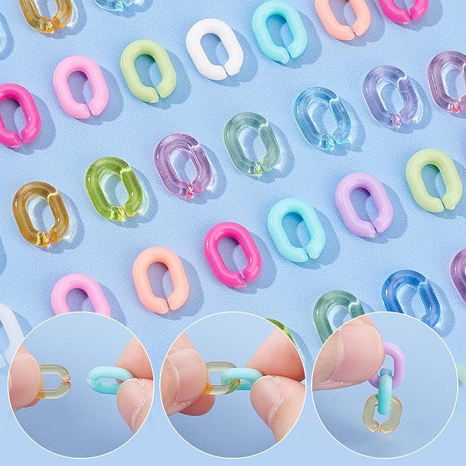 CHGCRAFT 600Pcs 15 Styles Transparent Opaque Acrylic Linking Rings Oval Quick Link Connectors for Earring Necklace Jewelry Eyeglass Chain DIY Craft Making