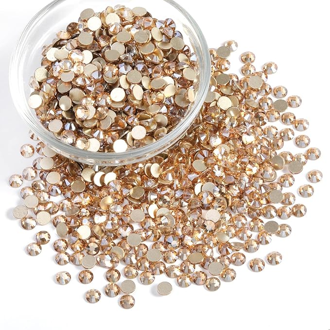 Beadsland Flatback Rhinestones Bulk,14400pcs Gold Rhinestones for Nails Crafts Clothes DIY Decoration, Golden Shadow, SS10, 2.7-2.9mm