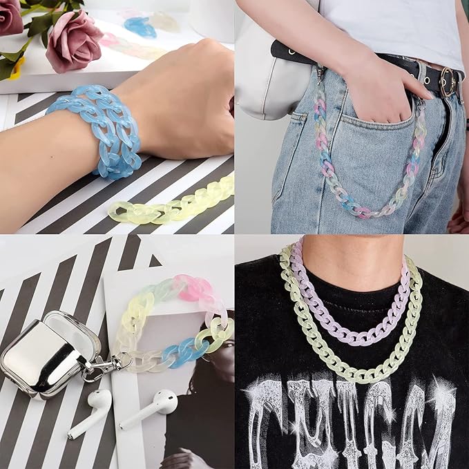 LiQunSweet 150Pcs 6 Colors Acrylic Open Linking Rings Quick Link Connectors for DIY Purse Eyeglass Pocket Chain Lanyard Trouser Phone Strap - 23x16.5mm