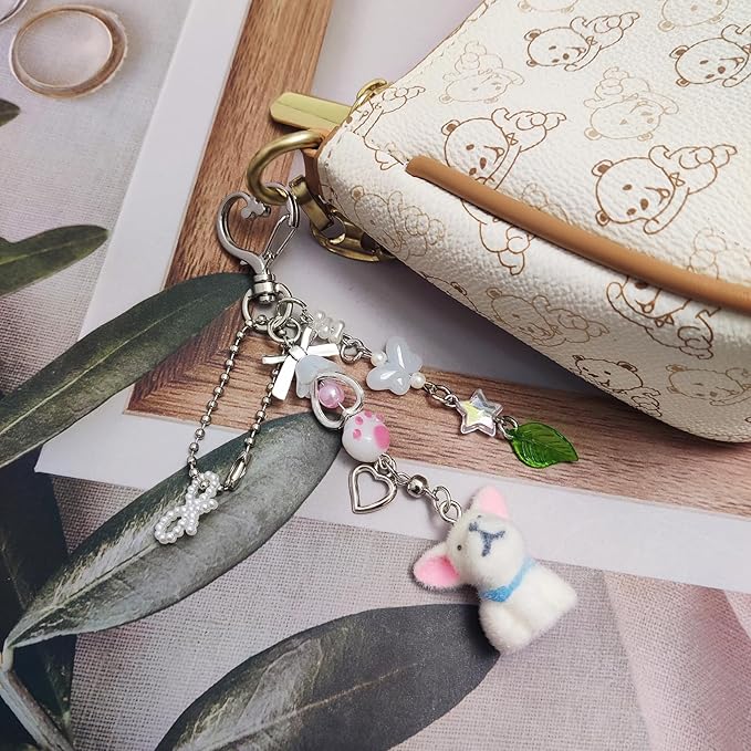 Cute Dog Keychain Fuzzy Dog Puppy Decor Keychain Aesthetic Y2K Bag Charms Stylish Dog Pendant Keychains Accessories