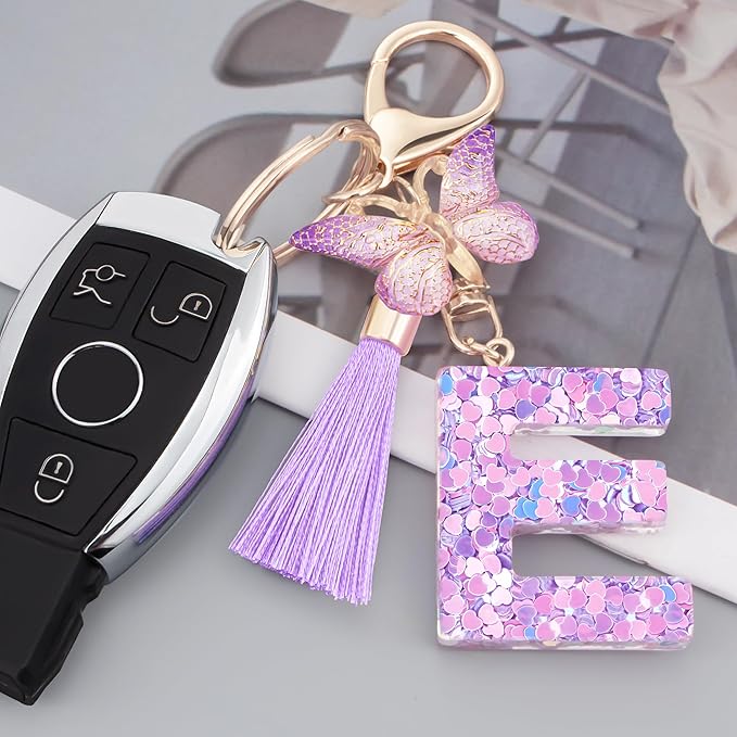 Initial letter Keychains for Women Girls Tassel Butterfly Cute Keychain for Wallet Backpack charm