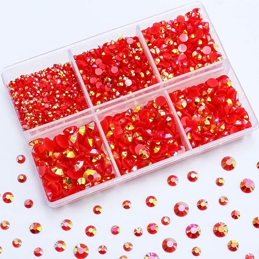 3000PCS Resin Flatback Rhinestone, 2mm 3mm 4mm 5mm 6mm Red AB Flatback Jelly Resin Rhinestones for Tumblers, Mugs, Bottles, Craft Decoration, Loose Bling Glitter Gem Stone