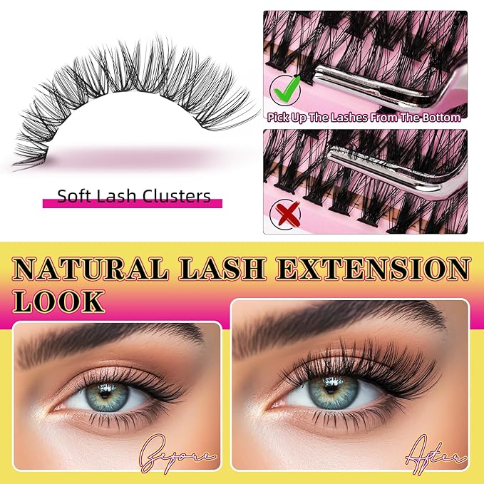 Lash Clusters 280PCS Individual Lashes D Curl Eyelash Clusters Mixed Length Cluster Eyelash Extensions Clusters Lashes with Thin Band Soft False Eyelashes DIY at Home(60D,D-Mix9-16mm)
