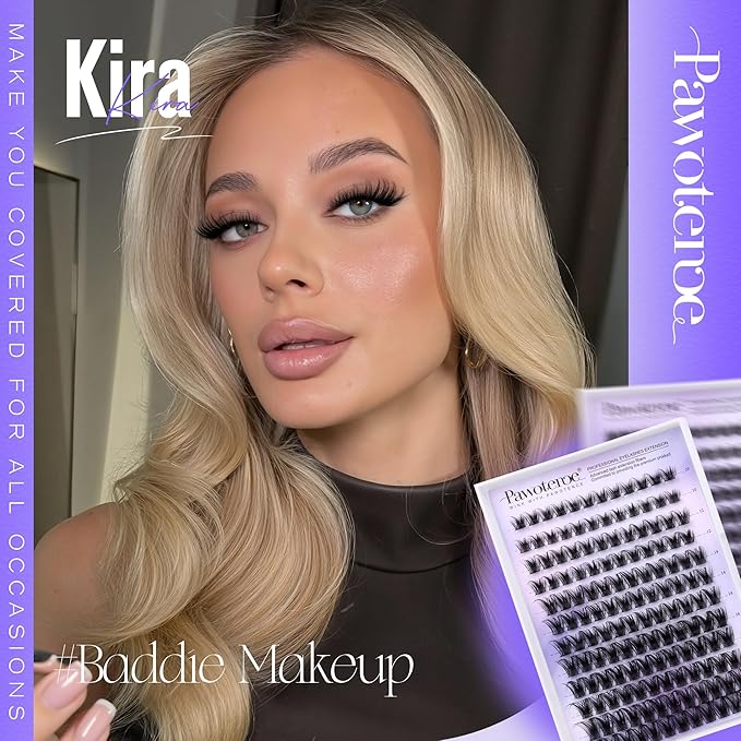 Pawotence Kira Lash Clusters Wispy Cluster Eyelash Extensions 10-18mm Individual Lashes DIY Cluster Lashes Extension Soft Comfortable Eyelash Clusters with Thin Band
