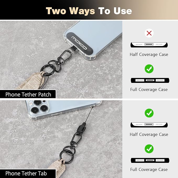 MoKo Universal Phone Lanyard, Nylon Adjustable Cell Phone Crossbody Strap Detachable Women & Men Cellphone Lanyards Around the Neck with Patches for iPhone, Most Smartphones, Light Khaki