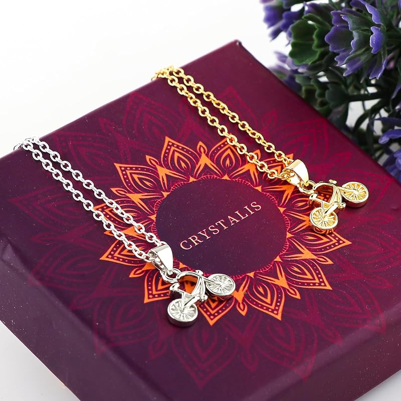 JOR Cycle Charm Pendant Necklace, Athlete Sport Charm, Men and Women Unisex Jewelry, Dainty Gold & Silver Plated Combo Chain 18 inch (Pack of 2)