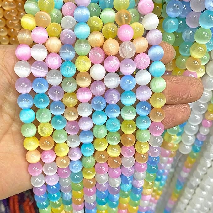 10MM 36PCS Colorful Selenite Gypsum Stone Crystal Beads for Jewelry Making DIY Bracelet