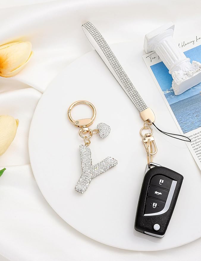 Initial Keychain for Women Girls,Bling Letter Key chain Initial with Heart,Pink Keychain Charms for Backpack Handbag