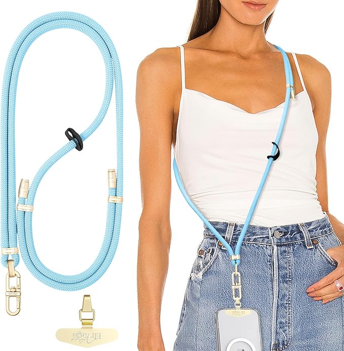 Adjustable Anti-Theft Phone Lanyard Neck & Crossbody Strap with 0.2mm Metal Tab & Comfort-Fit 8mm Rope(Sky Blue)