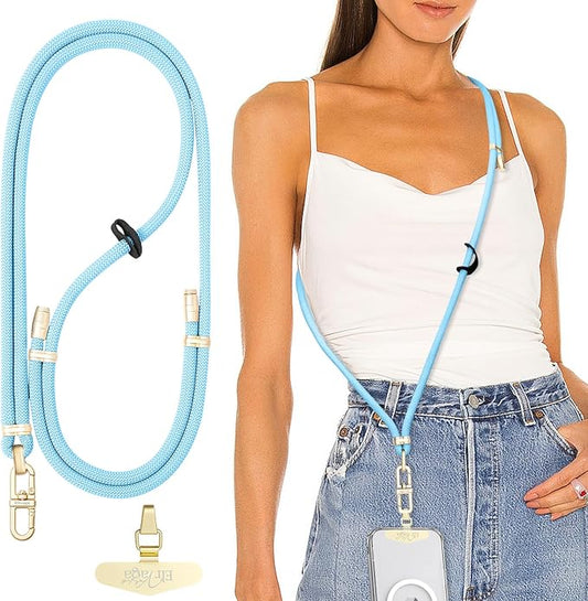 Adjustable Anti-Theft Phone Lanyard Neck & Crossbody Strap with 0.2mm Metal Tab & Comfort-Fit 8mm Rope(Sky Blue)