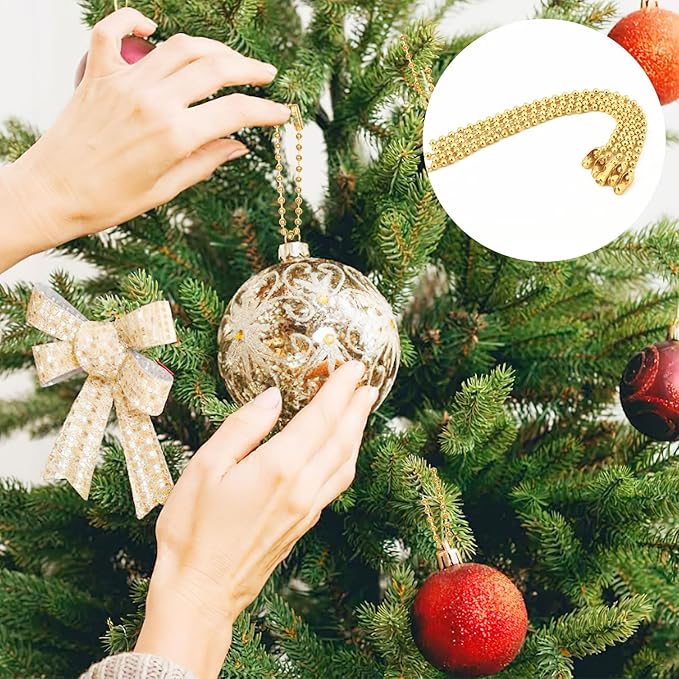 SANNIX 100Pcs Ball Beads Chain, Metal Hanging Chains 4.72 Inch Ball Chain Keychains with Connectors for Hanging Keychain Decoration(Gold)