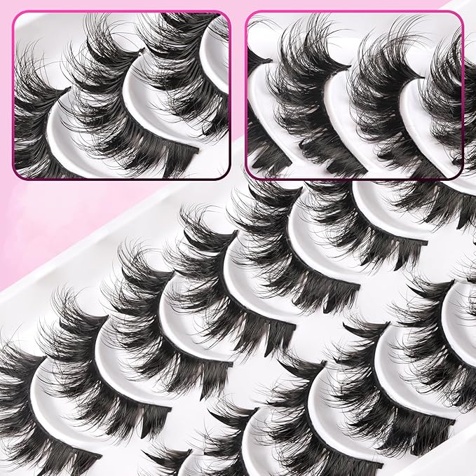 Veleasha Manga Lashes Faux Mink Lashes 8-17MM Cat Eye C Curl Fluffy Spiky Eyelashes with Black Cotton Band Anime 6D Effect False Eyelashes 10 Pairs Pack (Spiky01)