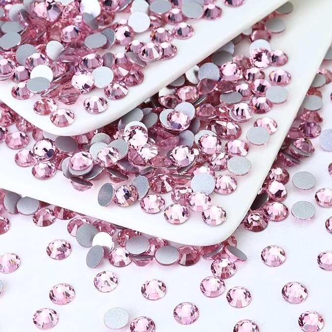 1440PCS SS16 Crystal Glass Flatback Rhinestones, Round Flat Back Crystal Gems for Nail Art and Craft Clothes, Glue Fix Diamond Stones Light Pink (3.8-4.0mm)