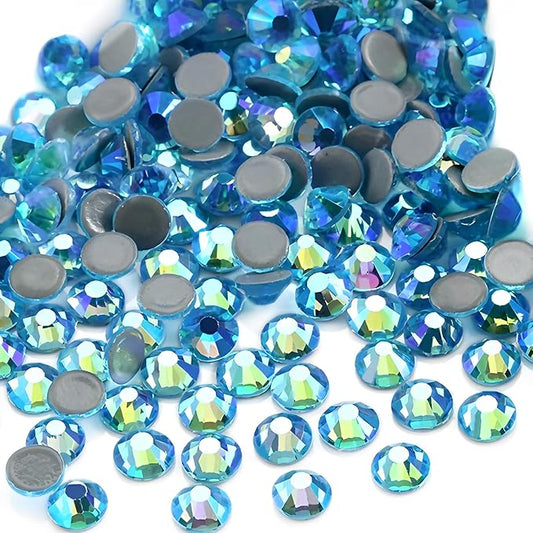 Hot Fix Crystal Flatback Rhinestones Glass Diamantes Gems 3.2mm(12ss 1440pcs, Aquamarine AB)