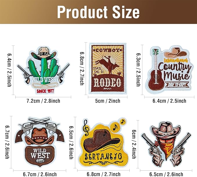 WILDREEDS 30Pcs Western Iron on Patches for Cowboy, Iron on Sew on Embroidered Patches for Hats, Clothing, T-Shirt, Backpacks, Jeans, Jackets