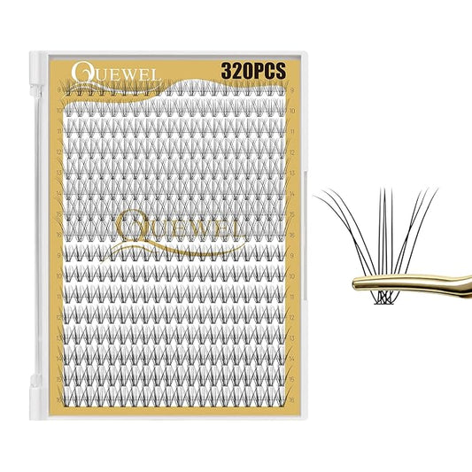 QUEWEL Lash Clusters 320Pcs Cluster Lashes 10D+20D C Curl Lash Cluster Eyelash Extensions Mix9-16mm Individual Eyelashes Clusters Wispy Lash Clusters Thin Band Soft to Use at Home(10D+20D C Mix9-16)