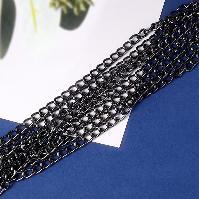 [33ft] Gunmetal Chain for Jewelry Making, 7mm Wide Black Aluminum Curb Link Chain Roll Bulk for DIY Jewelry Making Craft