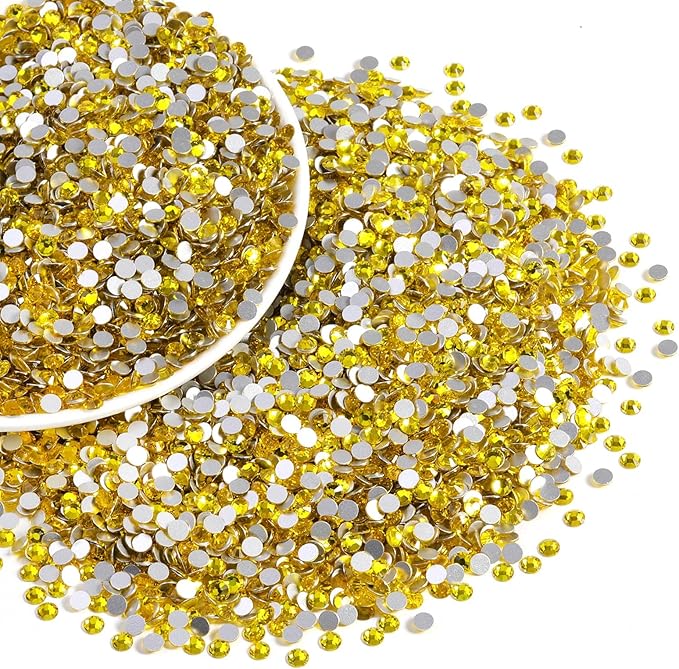 Beadsland Flatback Rhinestones Bulk,14400pcs Yellow Rhinestones for Nails Crafts Clothes DIY Decoration, Citrine/Lemon Yellow, SS10, 2.7-2.9mm