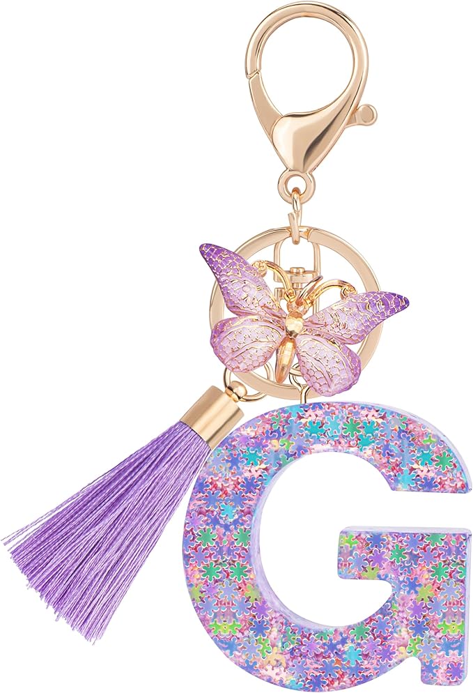 Suweibuke Cute Pink Key Chains for Women Girls, Initial Letter Keychains with Tassel, Charms for Key Purse Handbags Backpacks