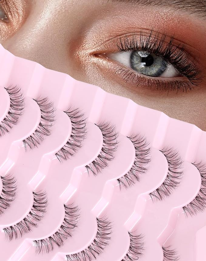 Short Lashes Natural Look Everyday Wispy False Eyelashes Clear Band Strip Eyelash Soft Lashes Fluffy Pack 7 Pairs C4