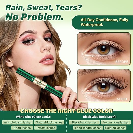 KEYYOU Lash Bond and Seal Cluster Lash Glue For Lash Clusters Strong Gentle Comfortable Bond and Seal WaterProof Mascara Wand Individual Lash Glue 5ml+5ml（CLEAR)