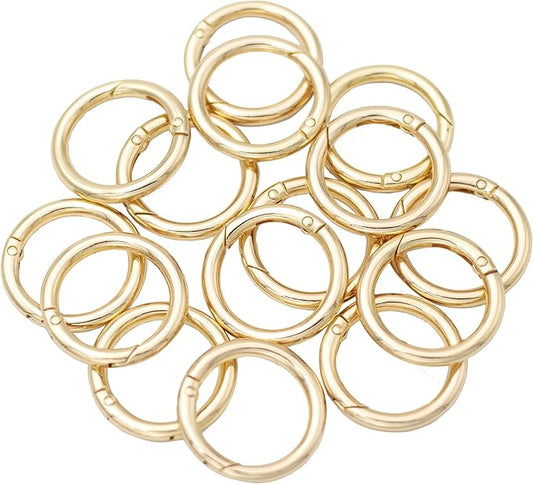 15pcs Trigger Spring O Rings Round Carabiner Clip Snap for Keyrings Buckle, Bags,Purses (Gold, 1 inch)