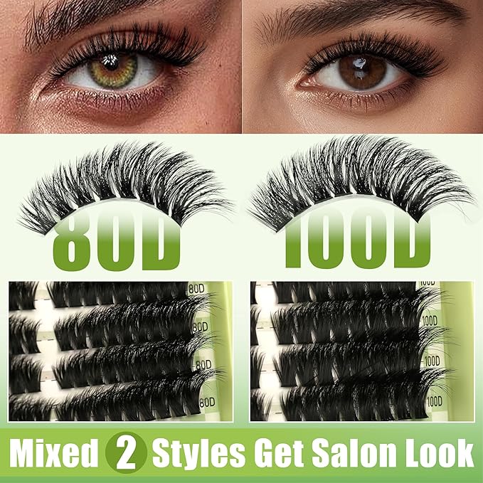 Gmagictobo Lash Clusters Kit Fluffy Wispy Lash Clusters C Curl Cluster Eyelash Extensions Cat Eye Lashes Clusters 510Pcs Volume Individual Lashes Lash Glue Lash Tweezers